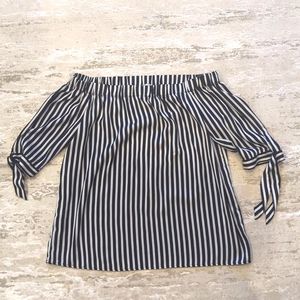 Navy Blue & White Striped Shirt